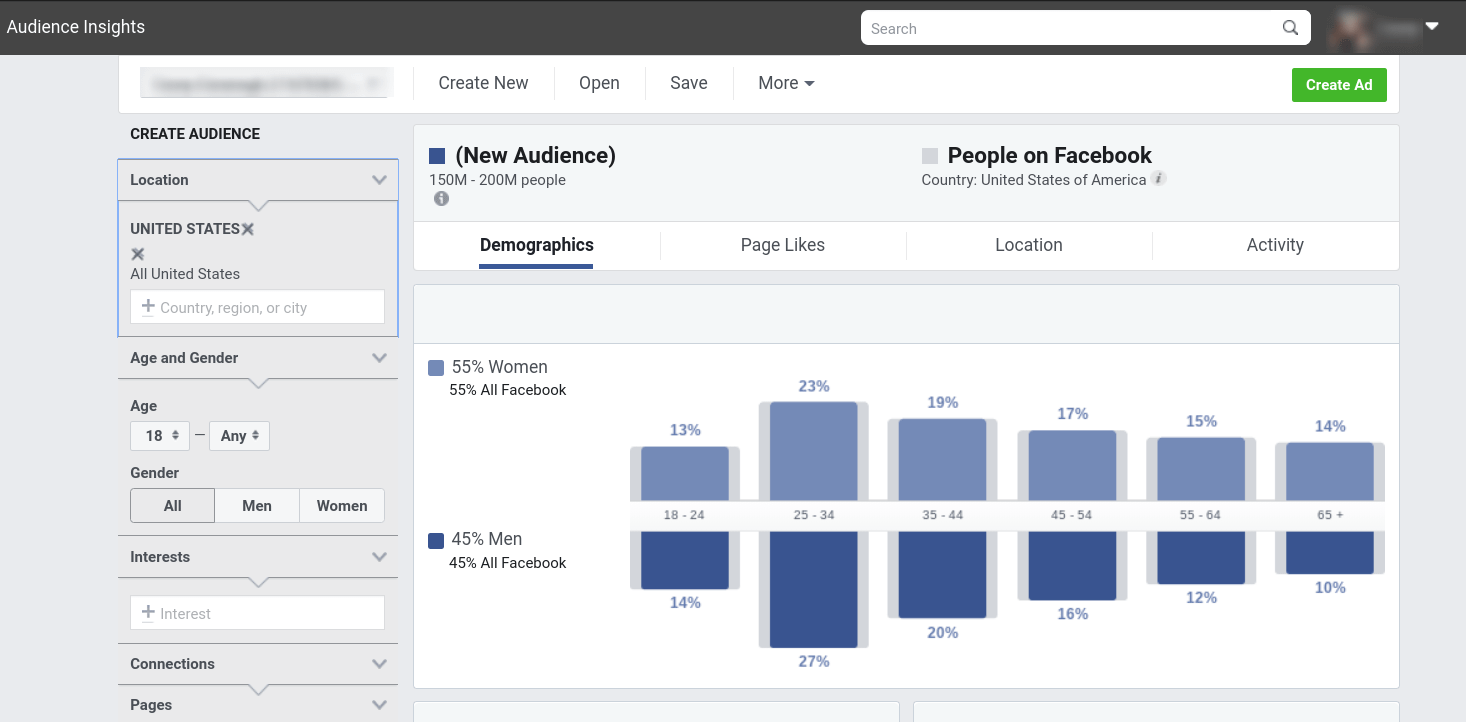 The Facebook Audience Insights page.