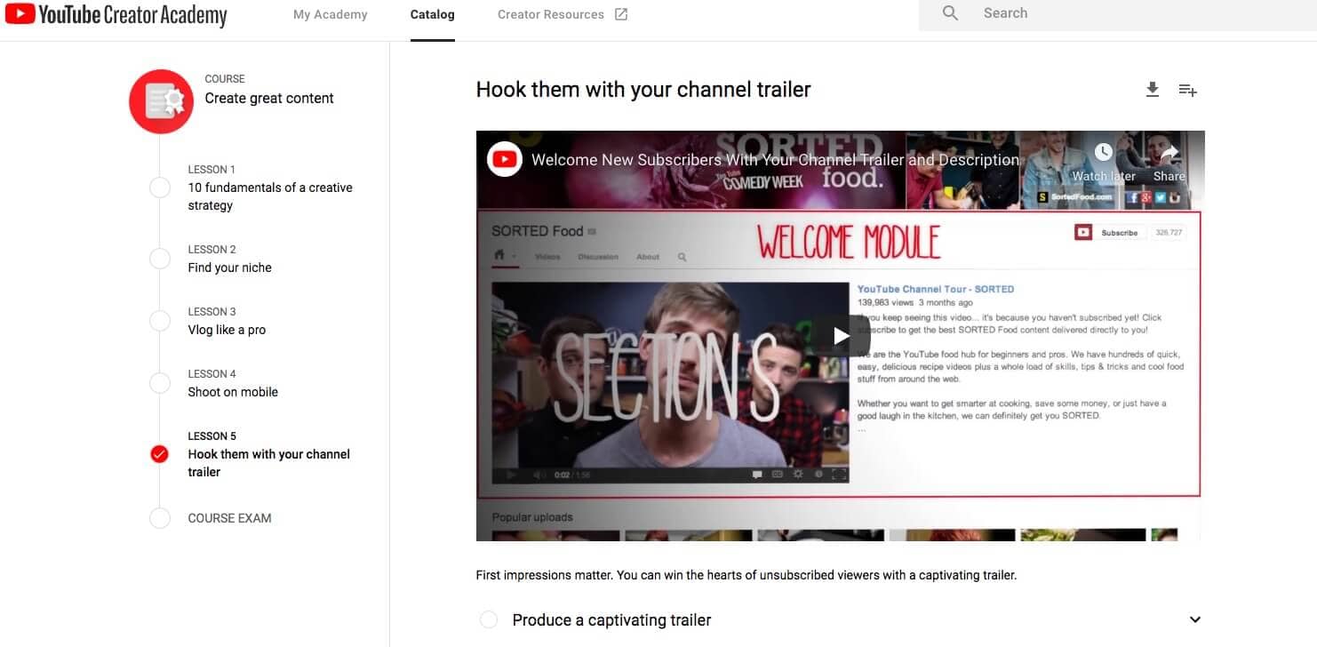 YouTube video marketing: YouTube's Creator Academy.