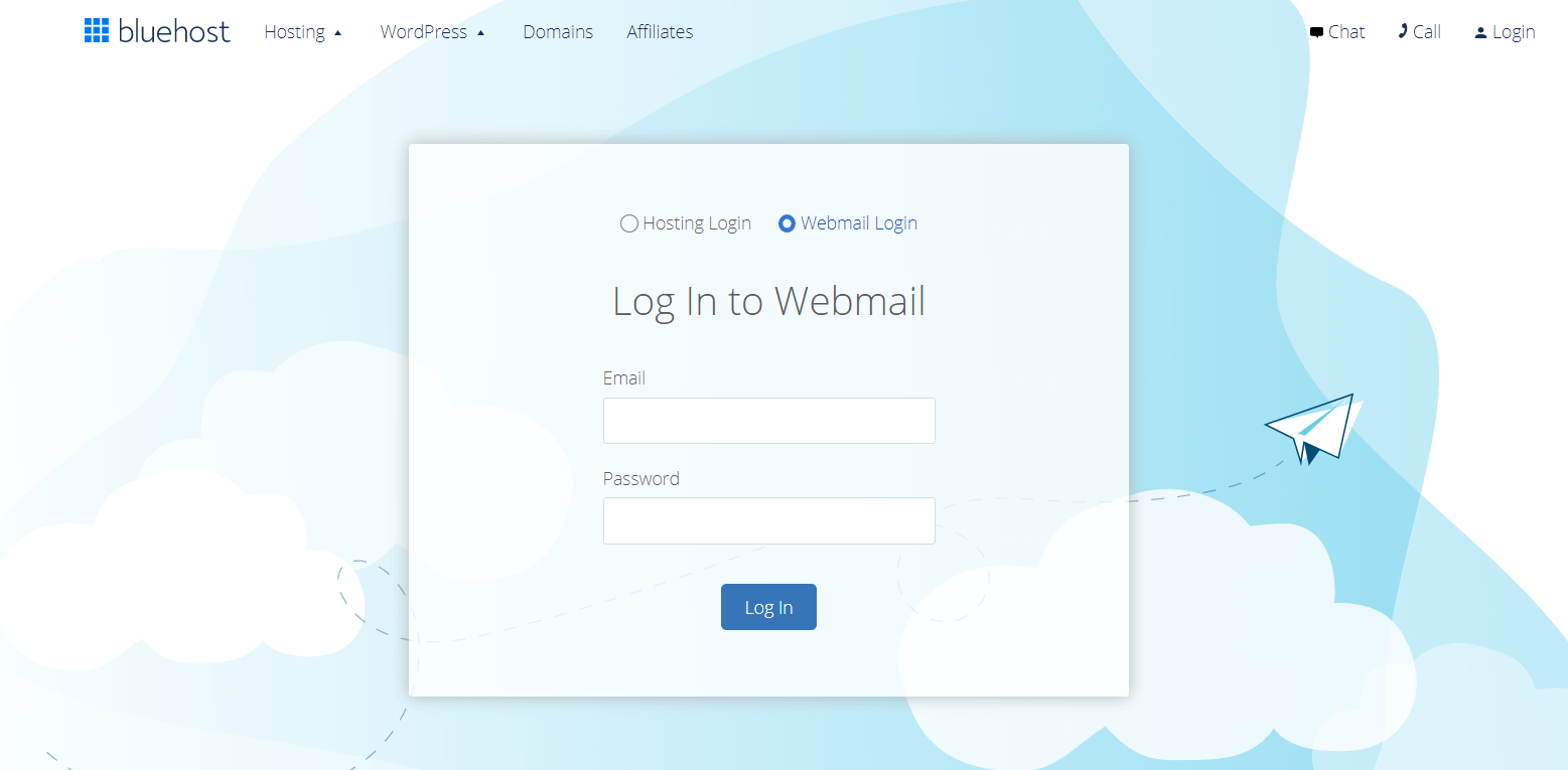 login to webmail on bluehost