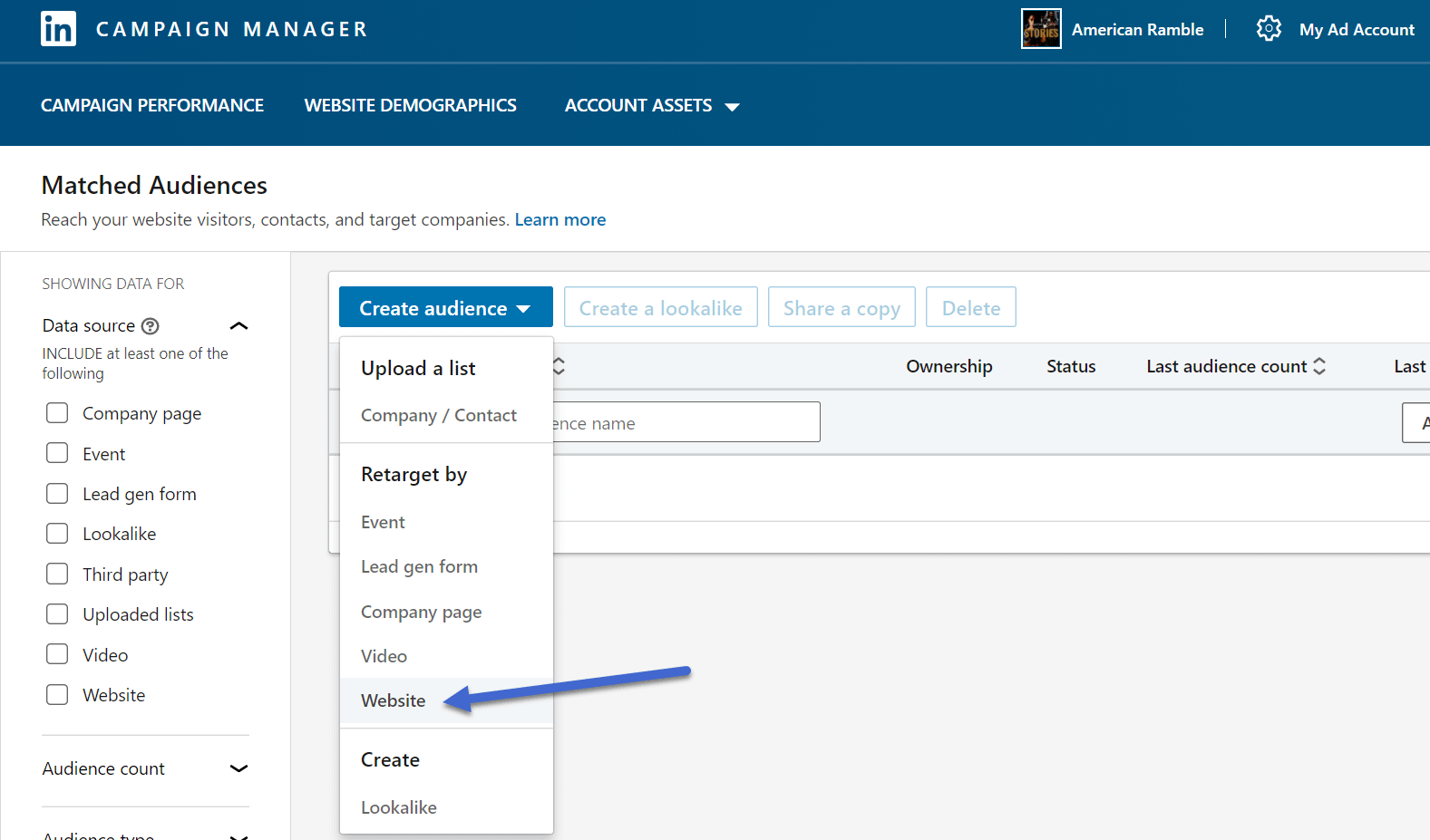 website LinkedIn retargeting