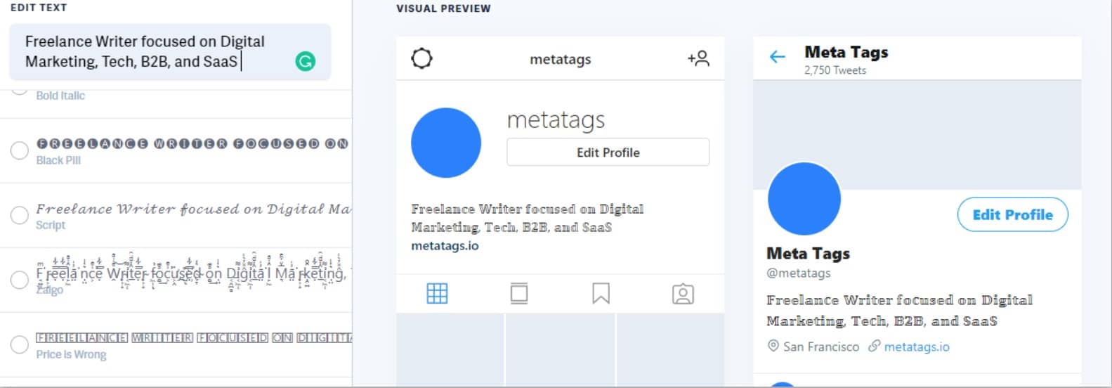 Instagram Fonts: Meta Tags Font Generator