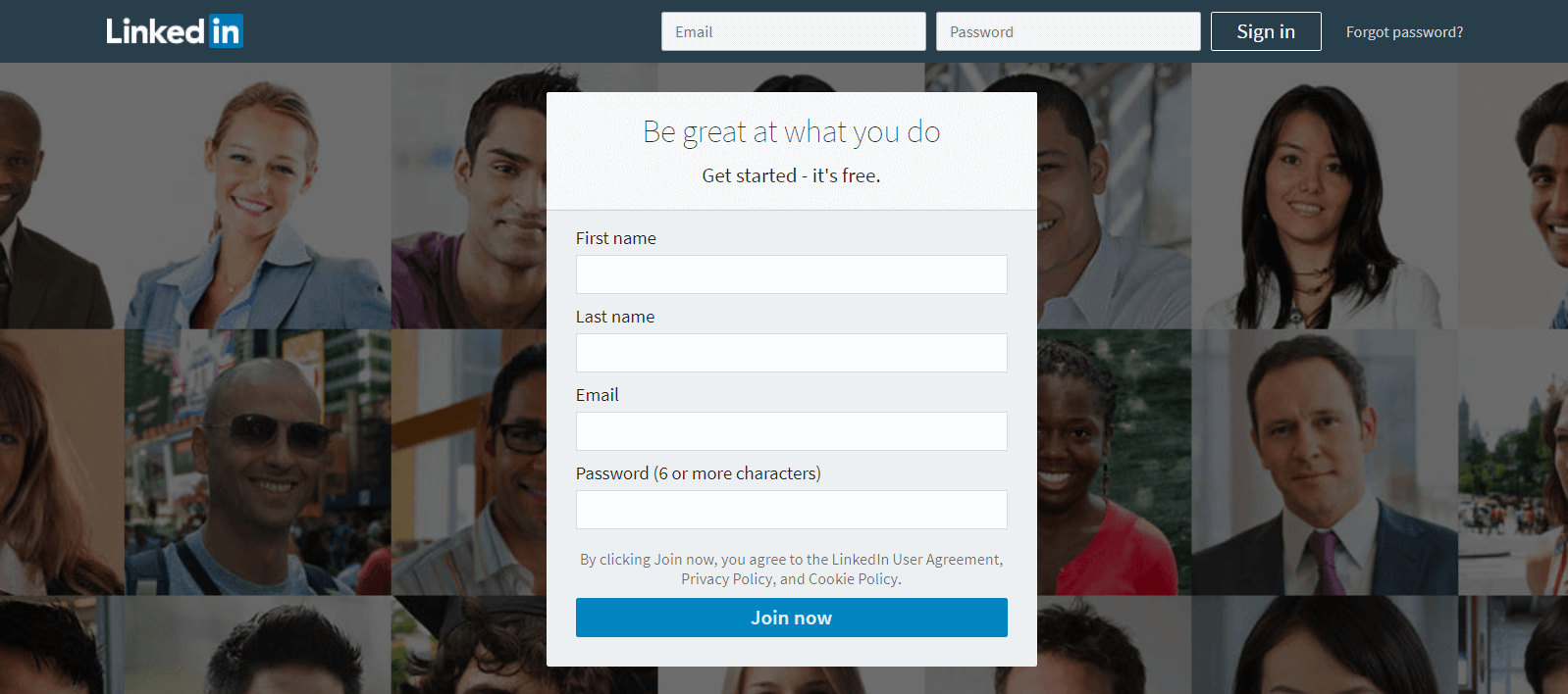 The LinkedIn homepage.
