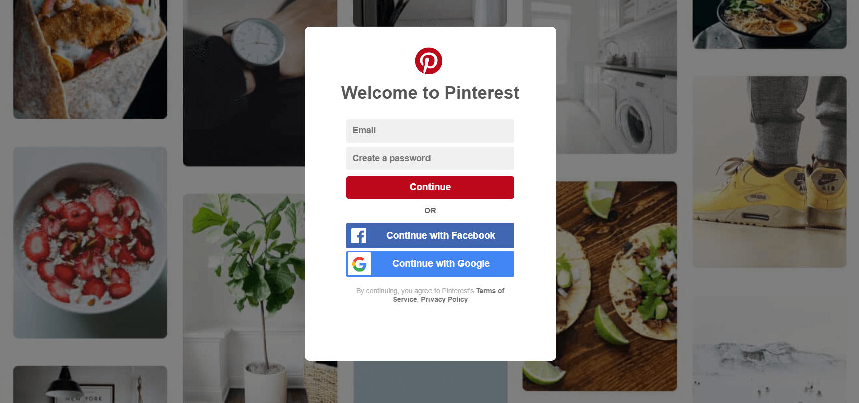 The Pinterest homepage.