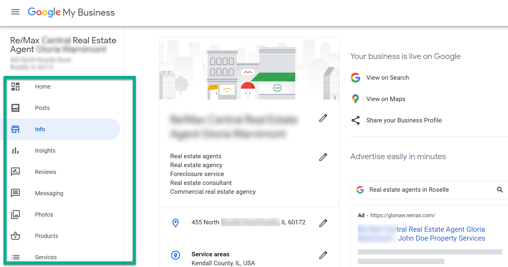 how to use Google My Business with the info tab