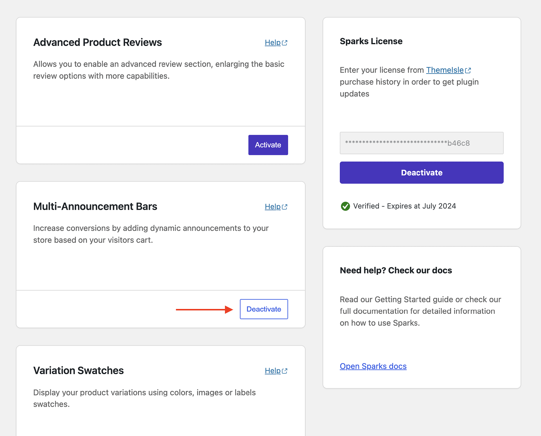 Sparks plugins activating multi-announcement WordPress notification bar
