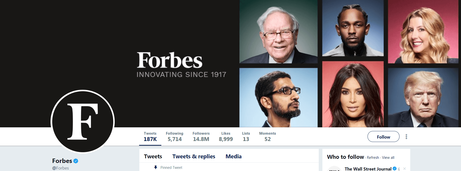 The Forbes Twitter business account header.