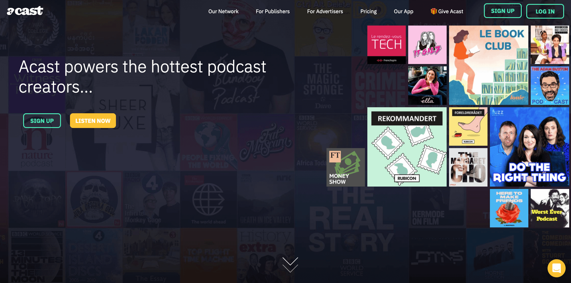 Homepage of Acast, one of the biggest podcast hosts.