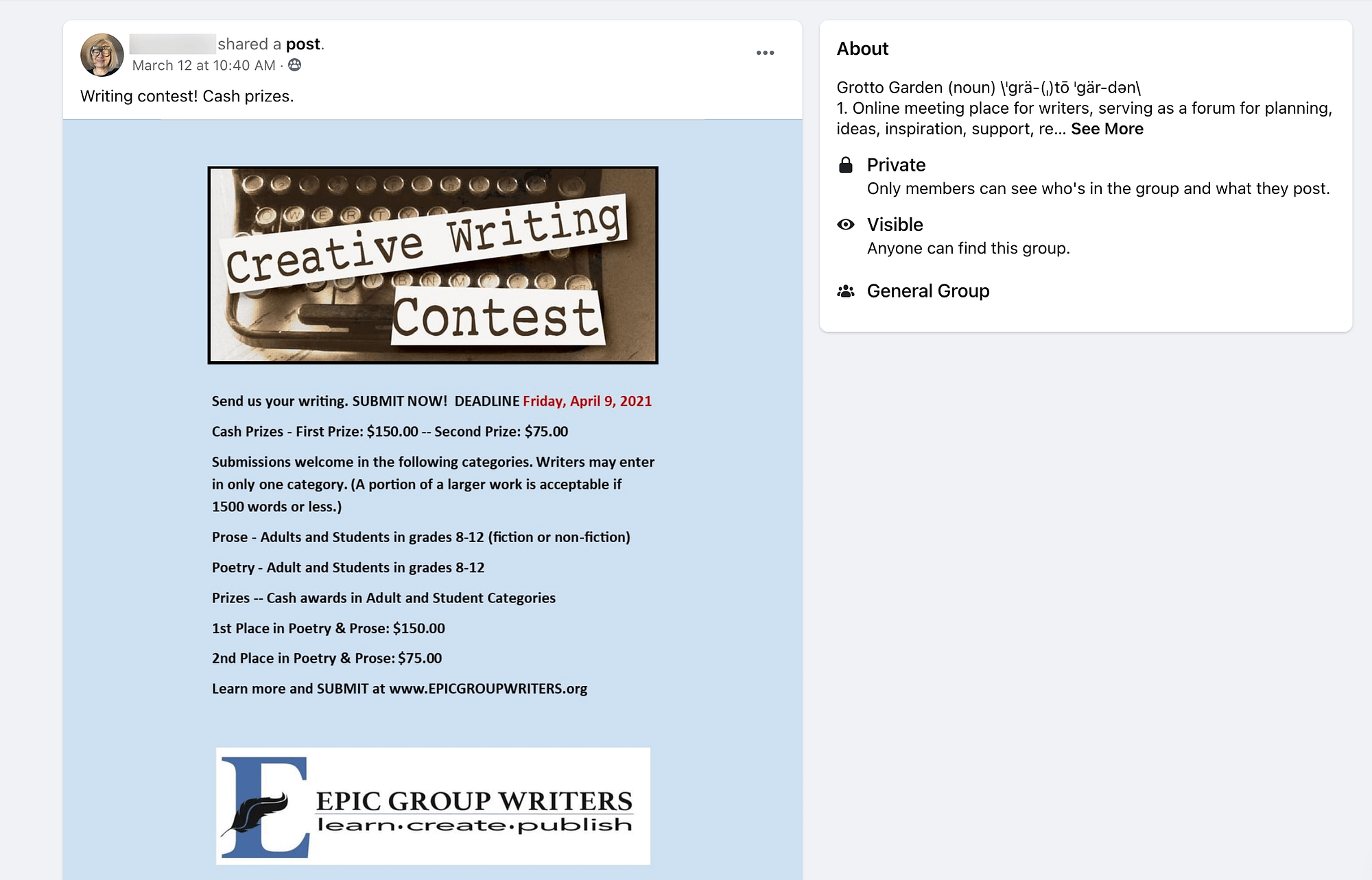 This Facebook contest included details in an image