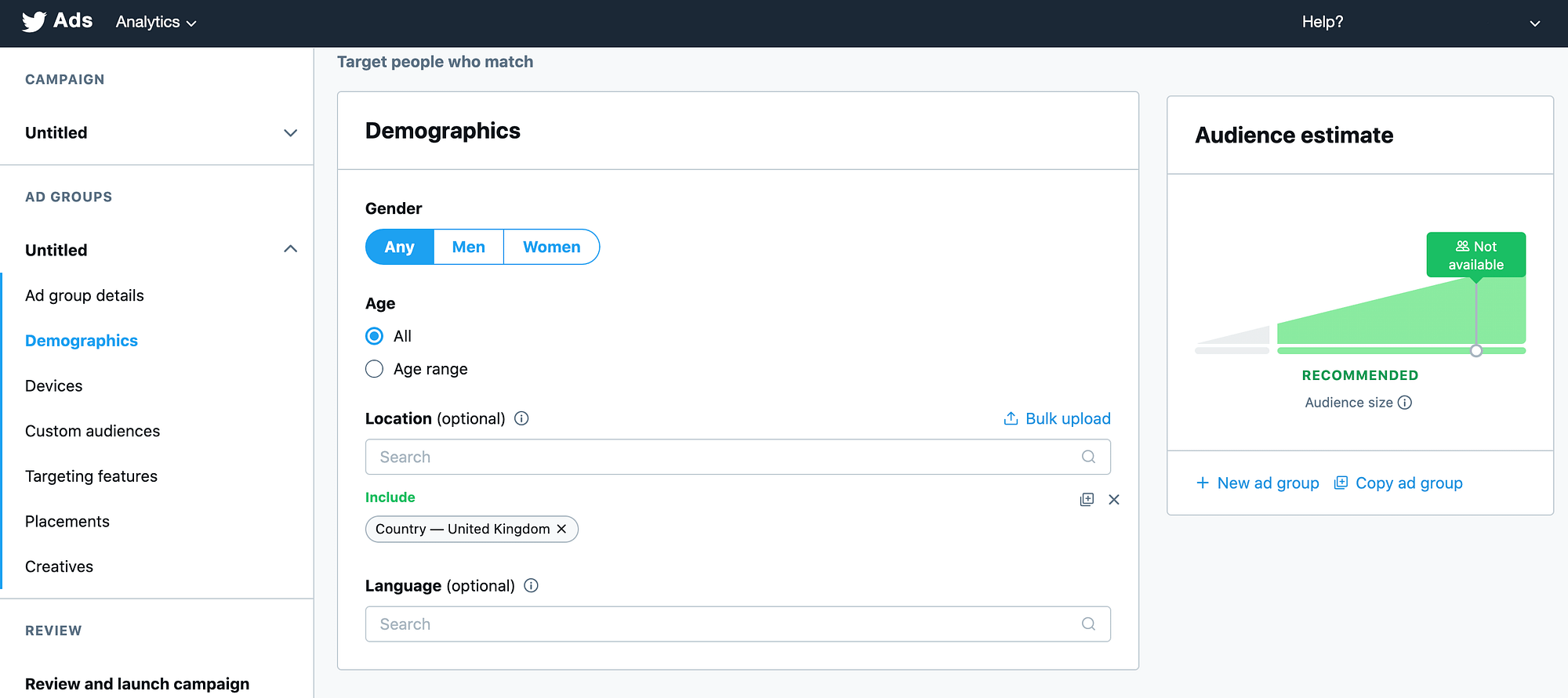 The Twitter paid ads console.