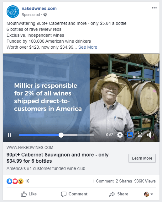 Naked Wines and their Facebook ad strategies