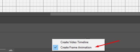 When the timeline is open you will need to select frame animation for your GIF