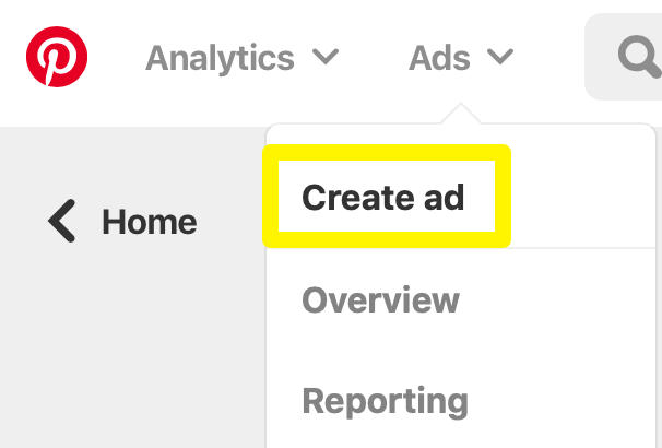 An image showing where to find the Create ad option.