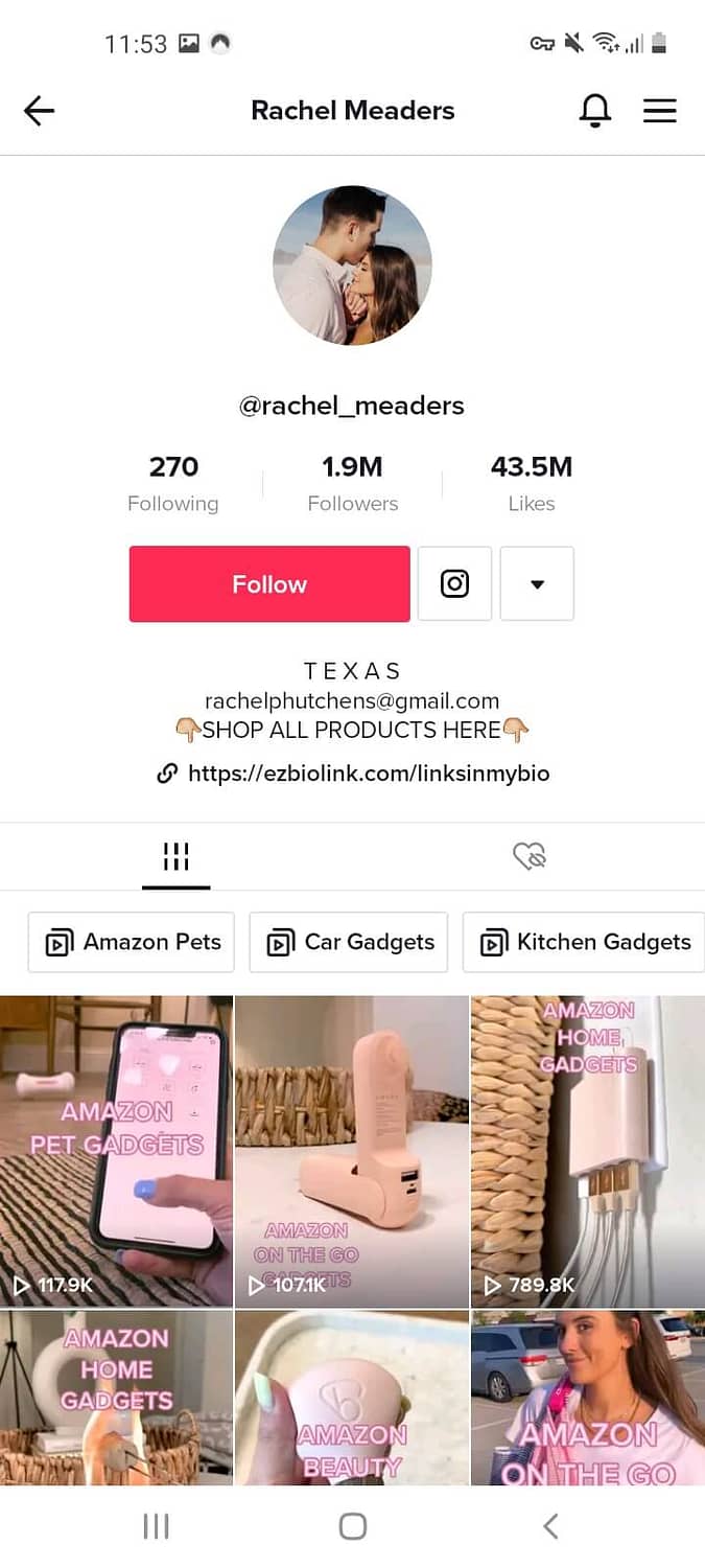 Rachel Meaders affiliate marketing account on TikTok