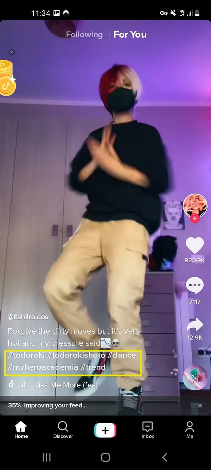 A TikTok video with the hashtags highlighted