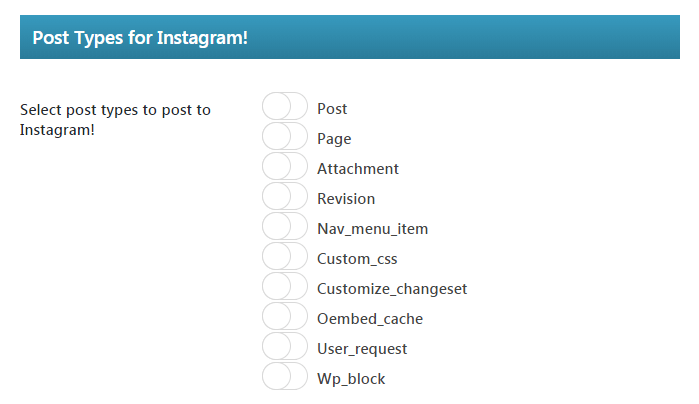 The WP Instagram Post and Widget plugin's content type options.