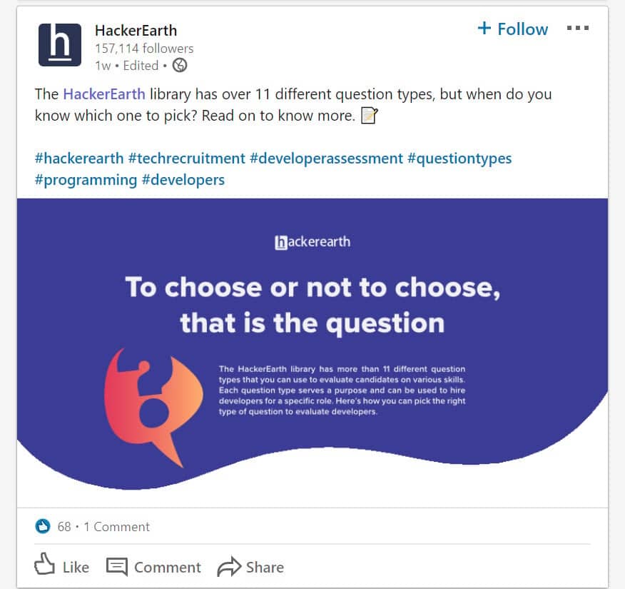 HackerEarth post - LinkedIn small business