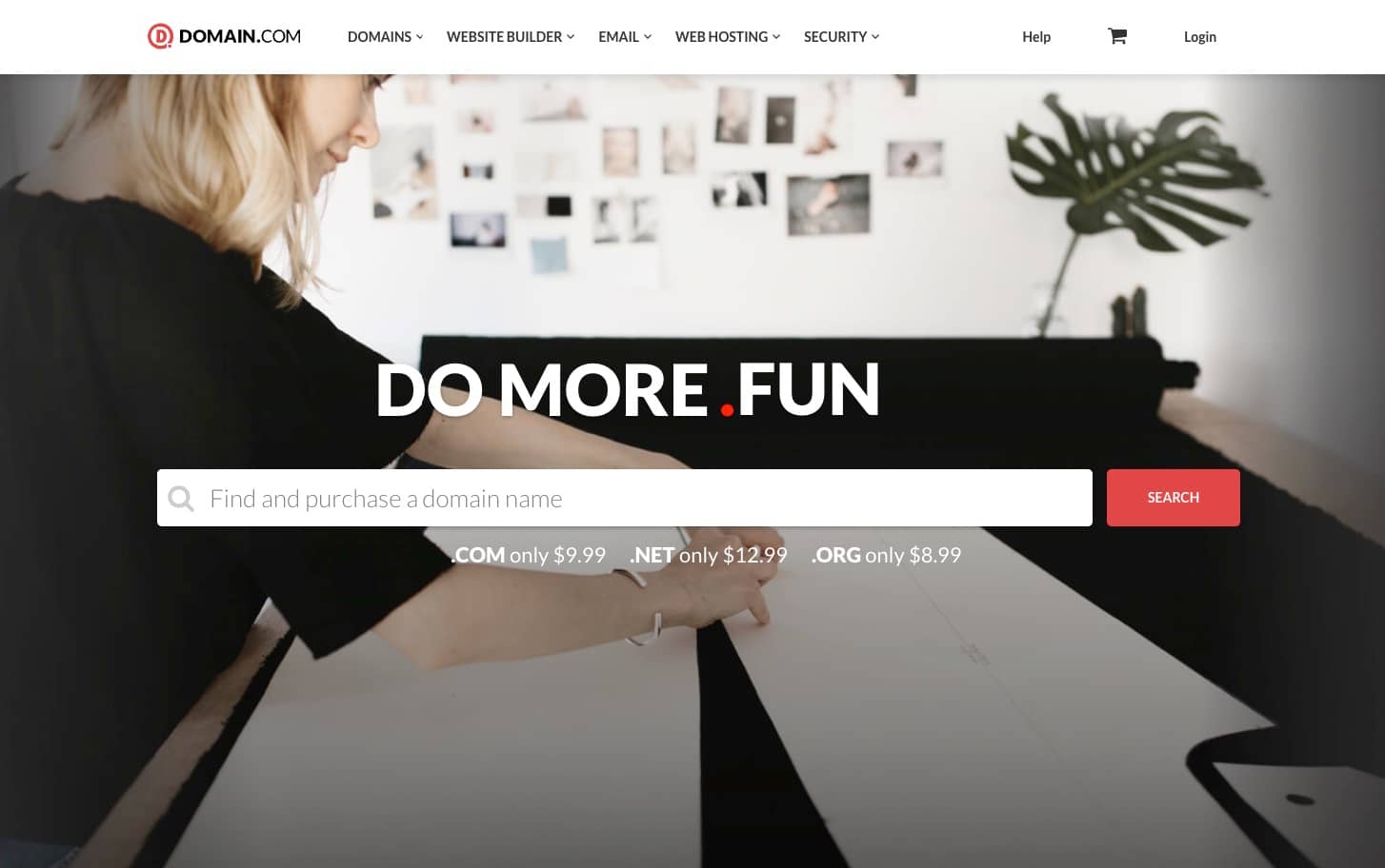 Domain.com homepage.