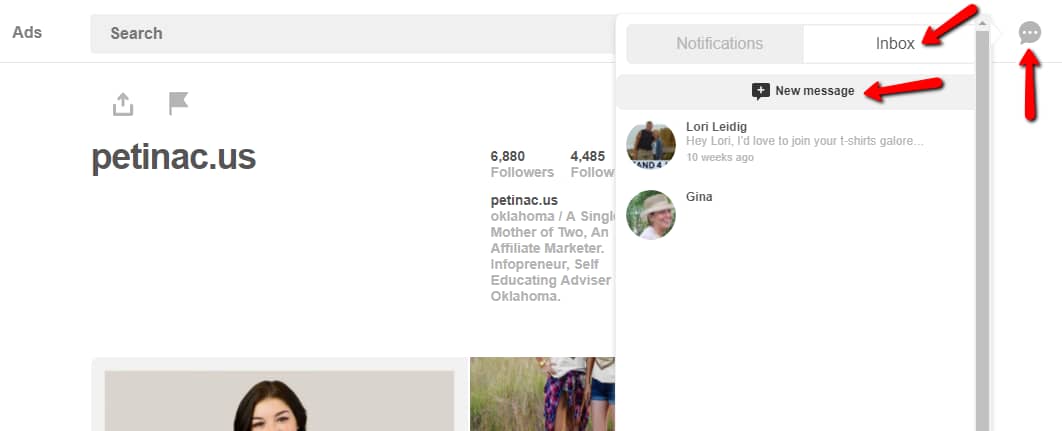 how to send a message on Pinterest