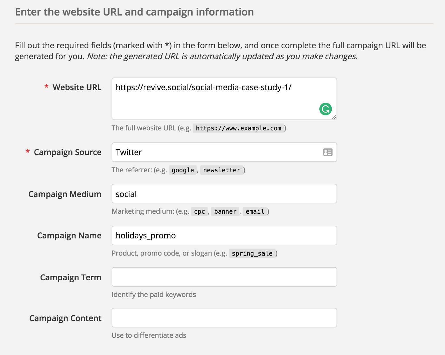 Building a URL with UTM parameters