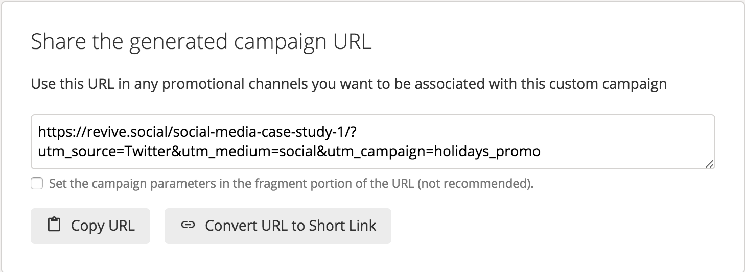 UTM tracking parameters for RevSocial example