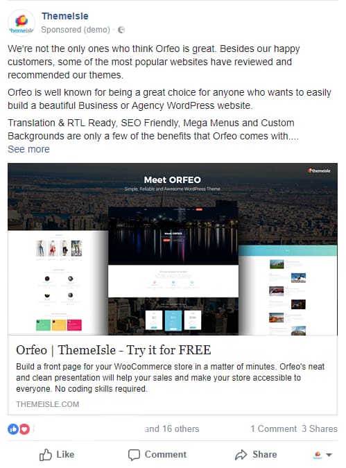 Social Media Case Study - The Facebook ad supporting the release of our new theme