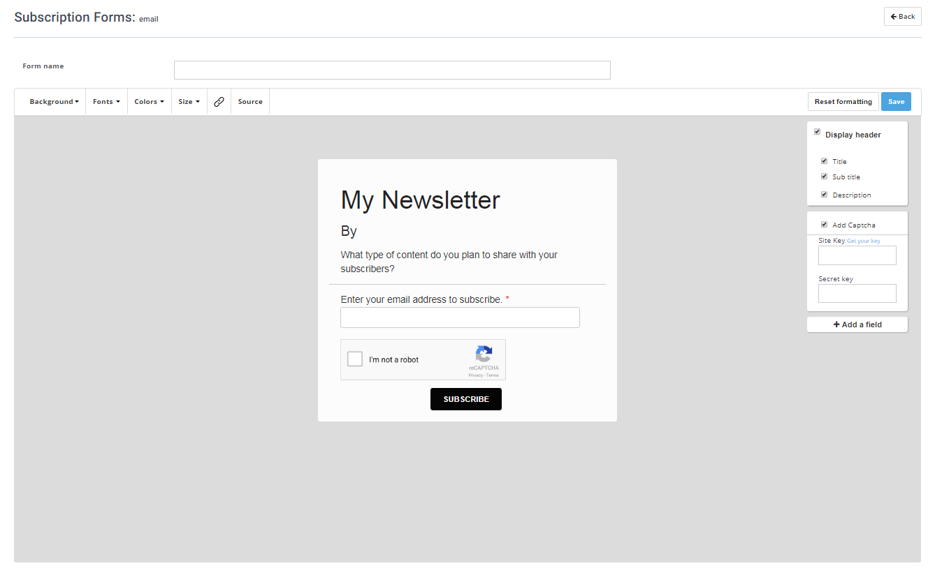 The SendinBlue form builder.