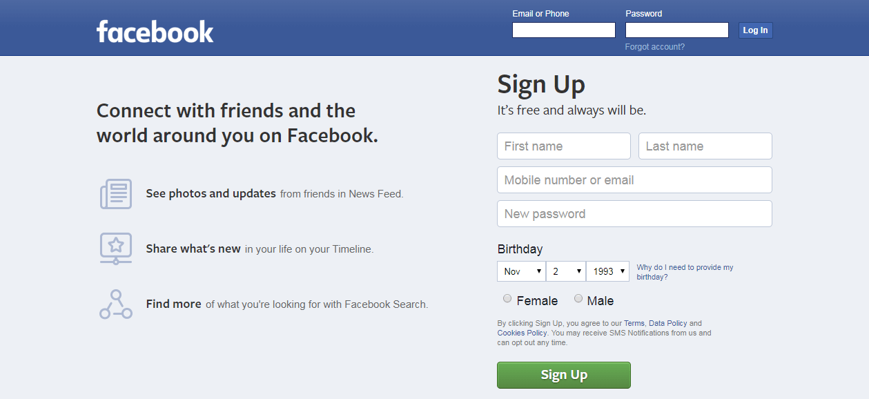 The Facebook website.