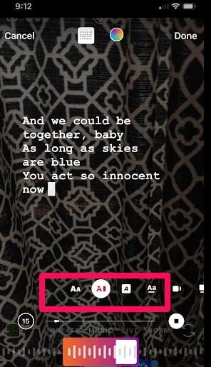 Music on Instagram Stories options
