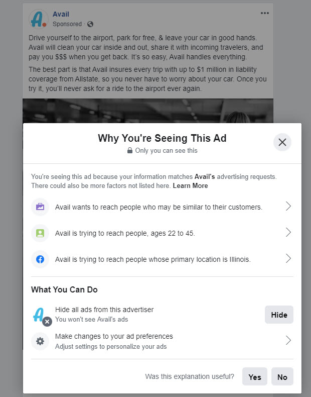 avail ad - Facebook ads competition