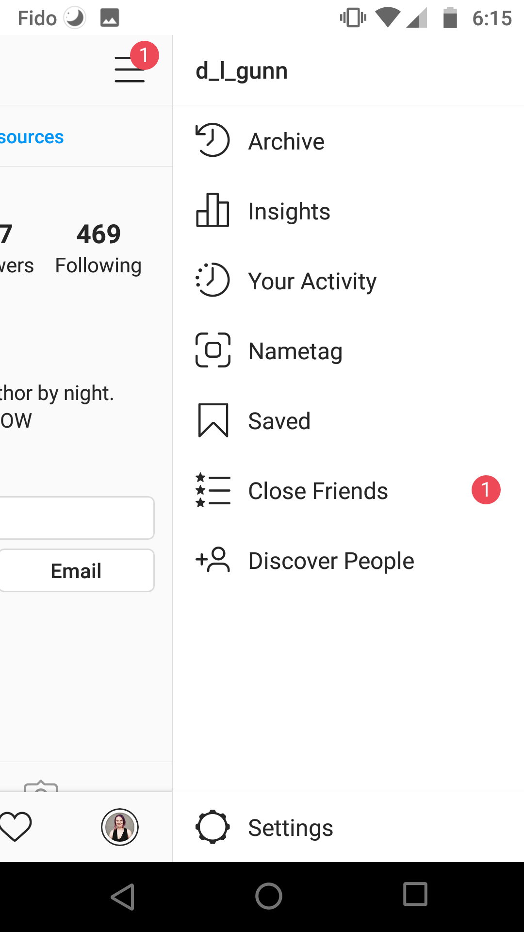 Instagram Account Menu