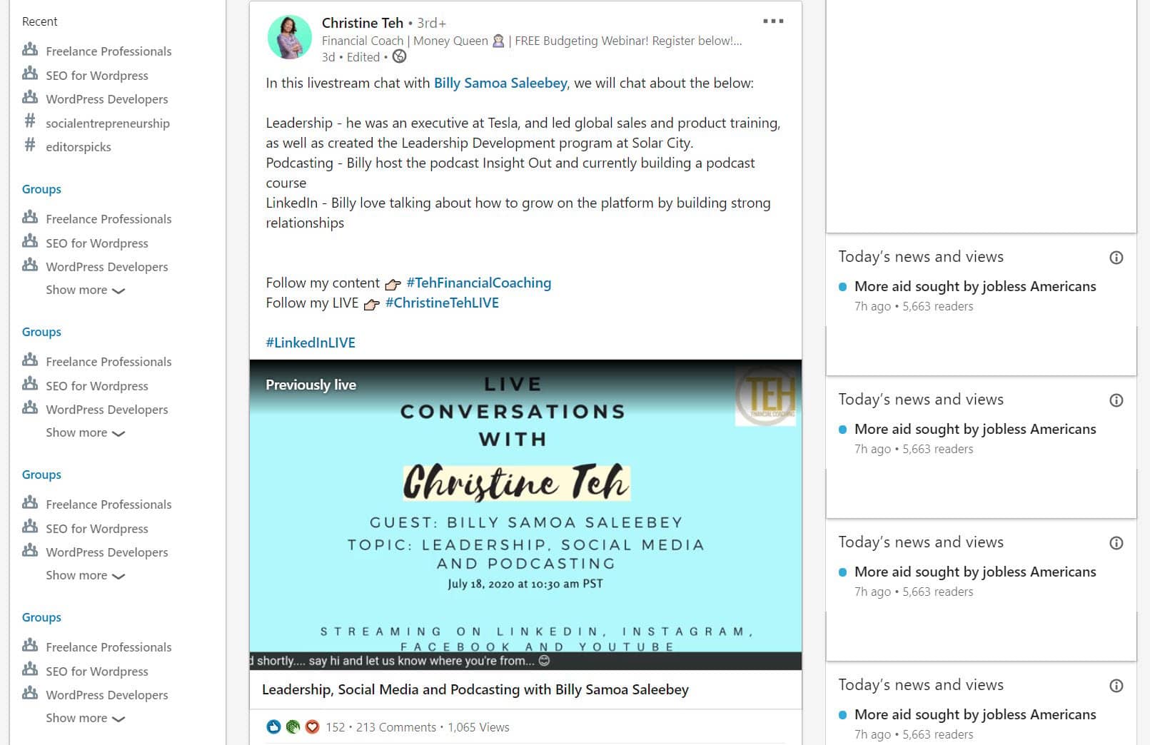 LinkedIn live streaming interview 