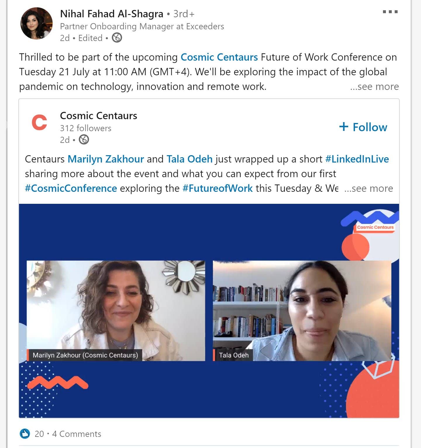 cosmic LinkedIn live streaming event