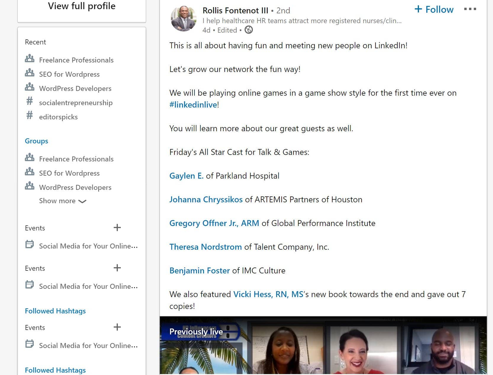 LinkedIn live streaming event