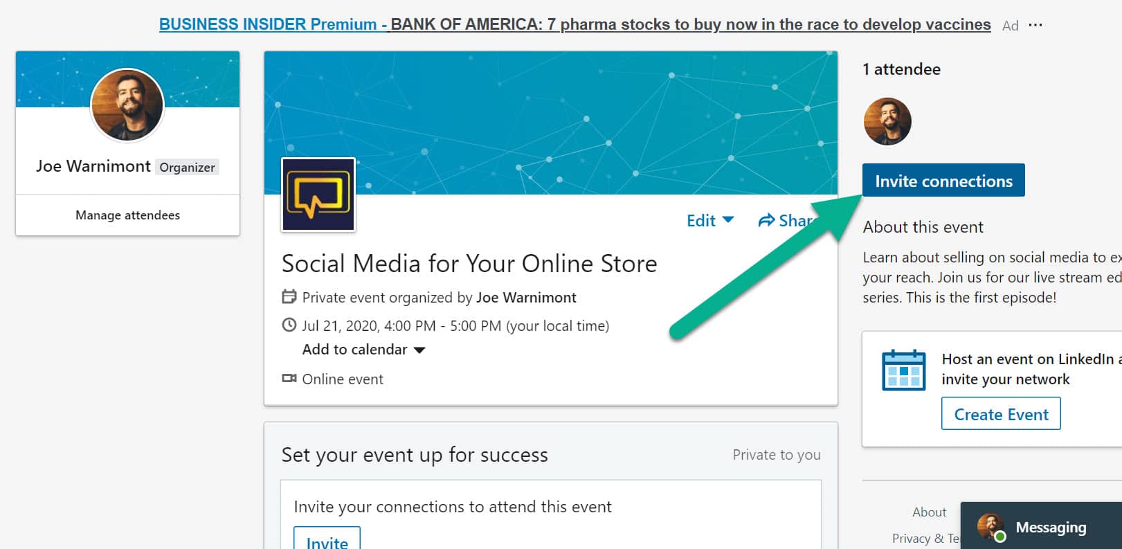 invite connections button