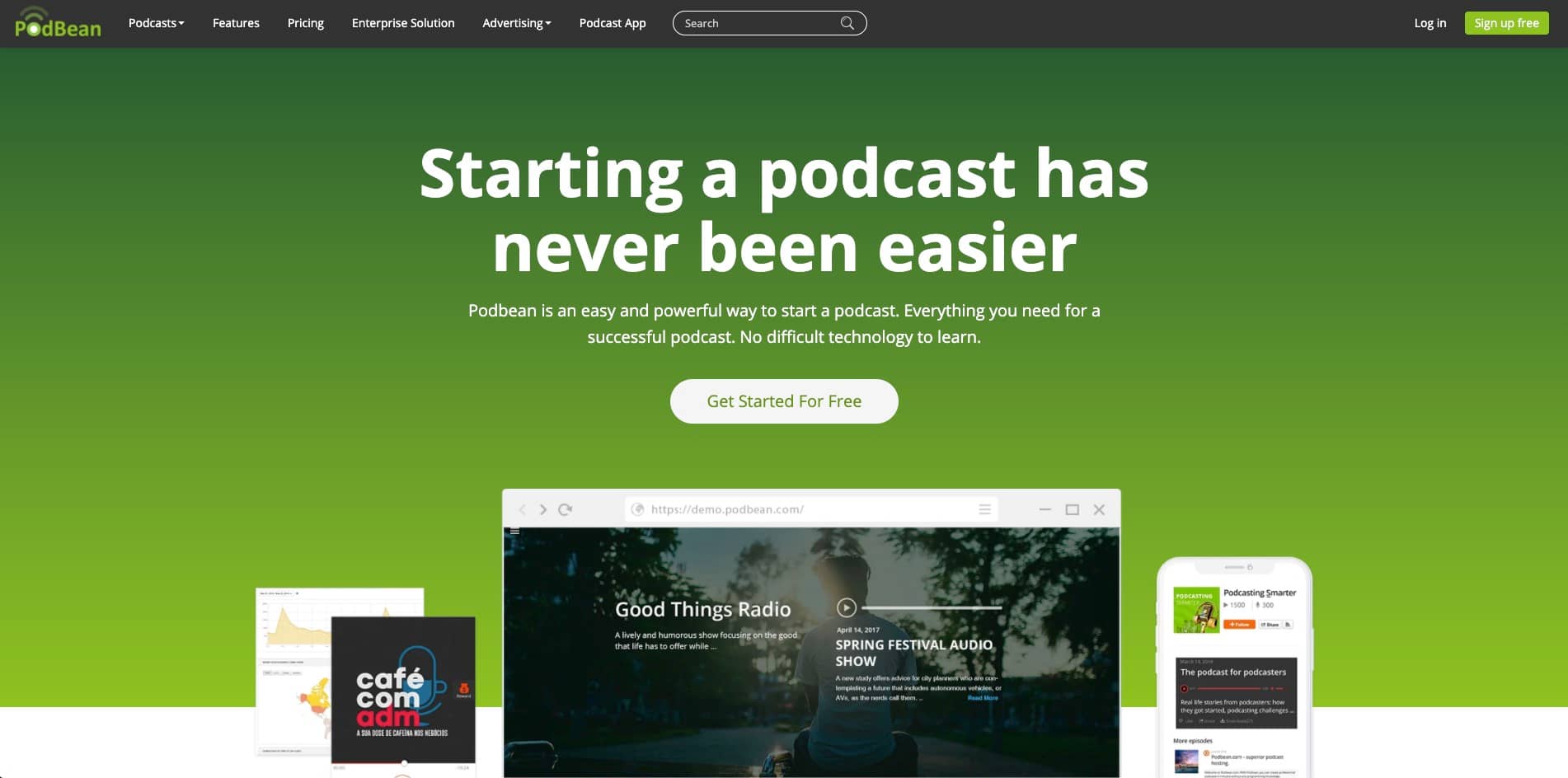 The Podbean homepage