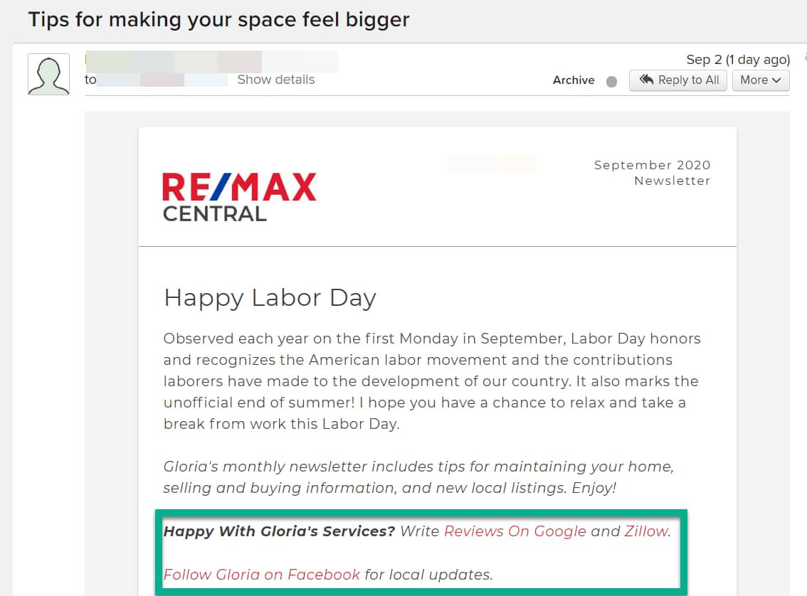 newsletter with link to review 
