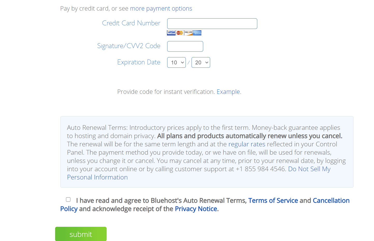 payment info