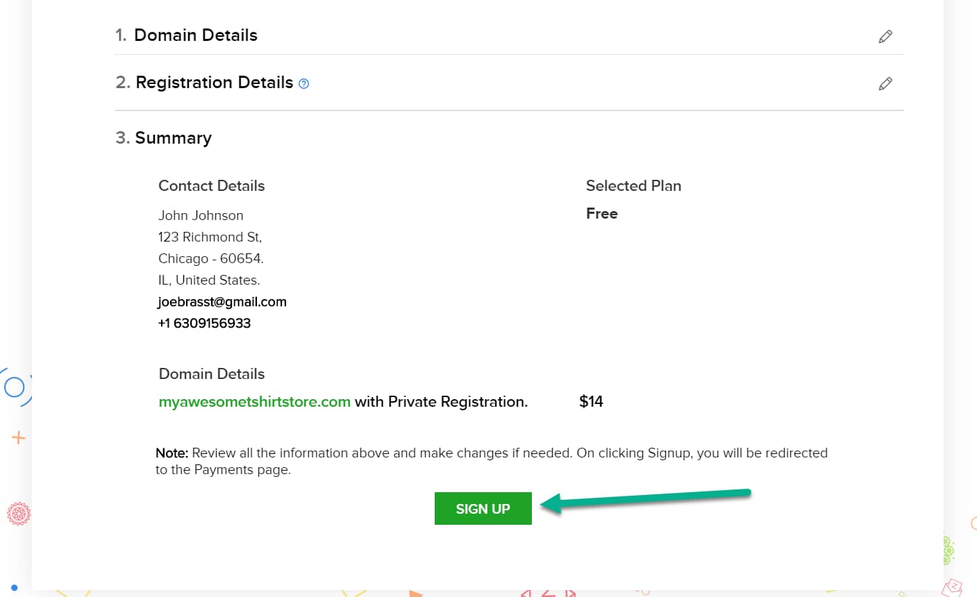 sign up button