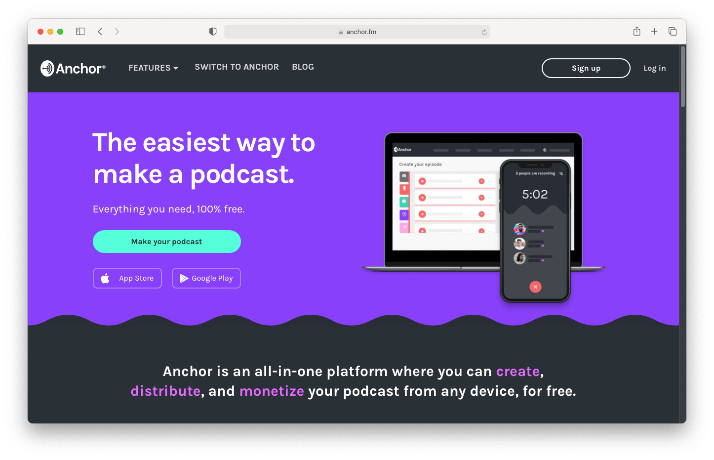 Anchor offers free podcast hosting