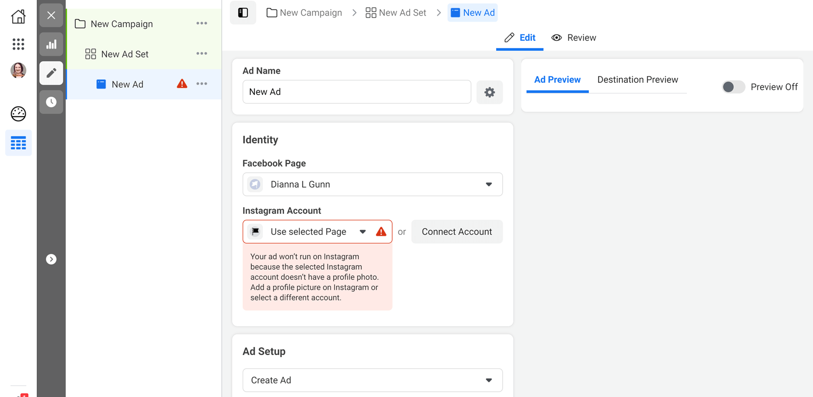 Facebook Messenger Ads: Facebook Campaign Editor