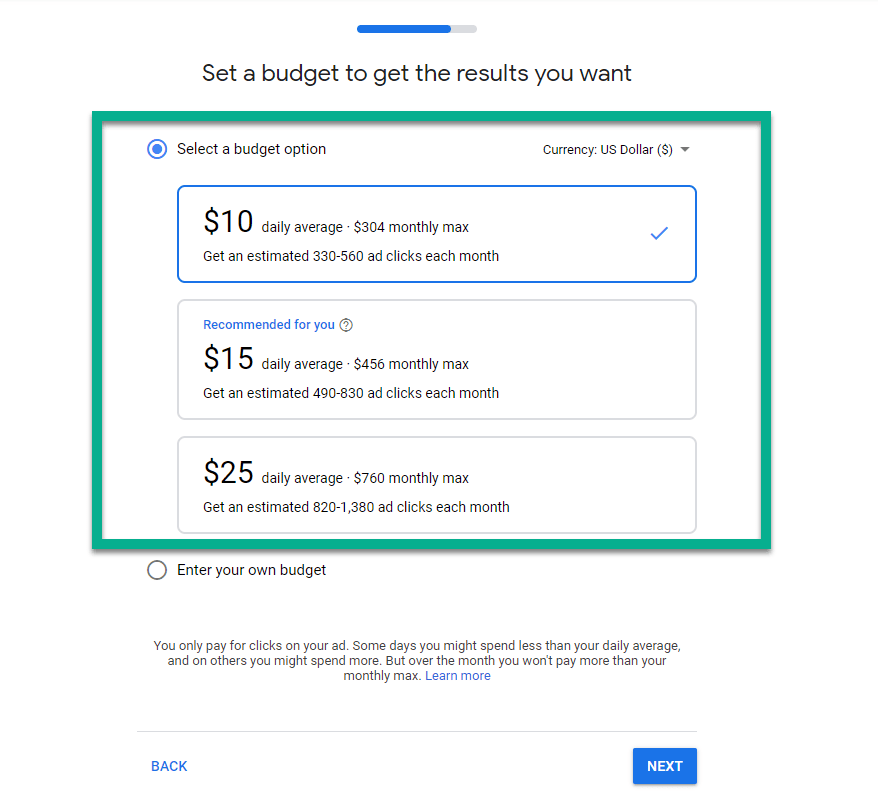 set a budget - how to use Google My Business