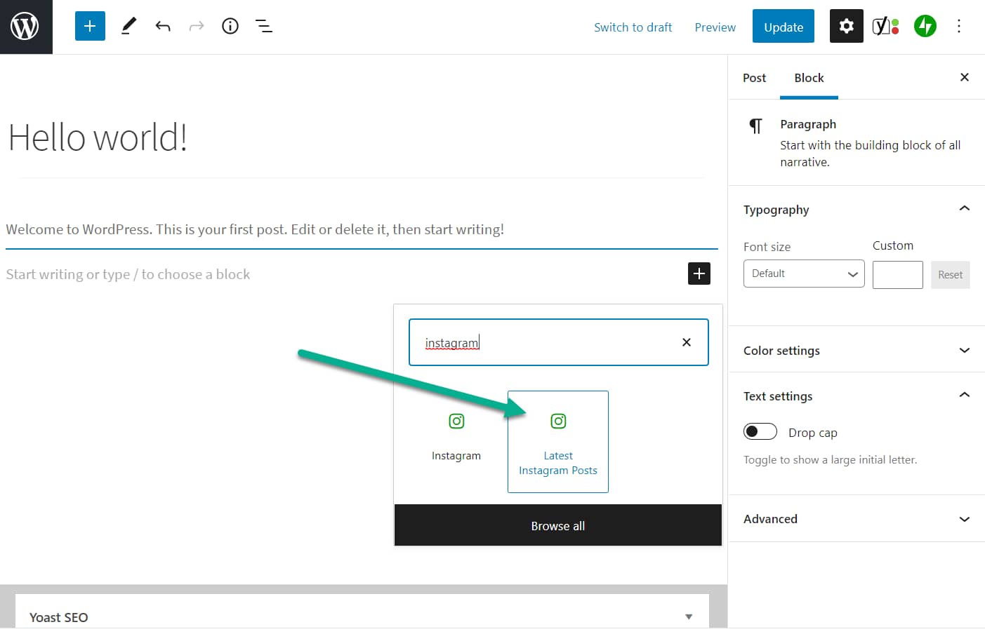 latest post block - embed Instagram posts