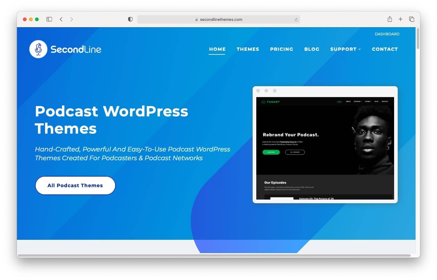 secondline themes for podcast websites