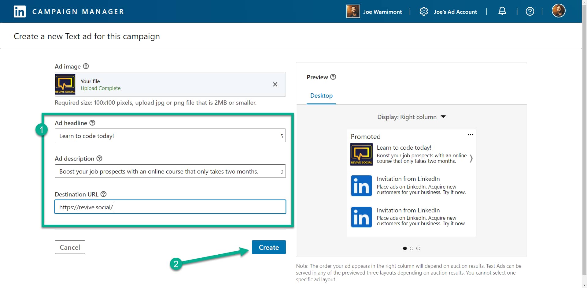 ad headline for LinkedIn text ads