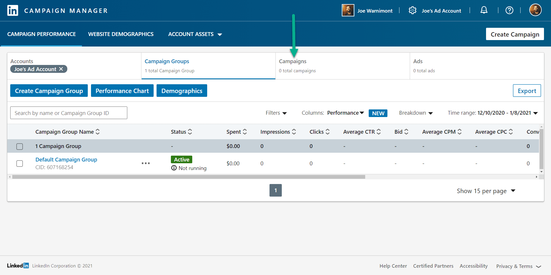 campaigns - LinkedIn text ads