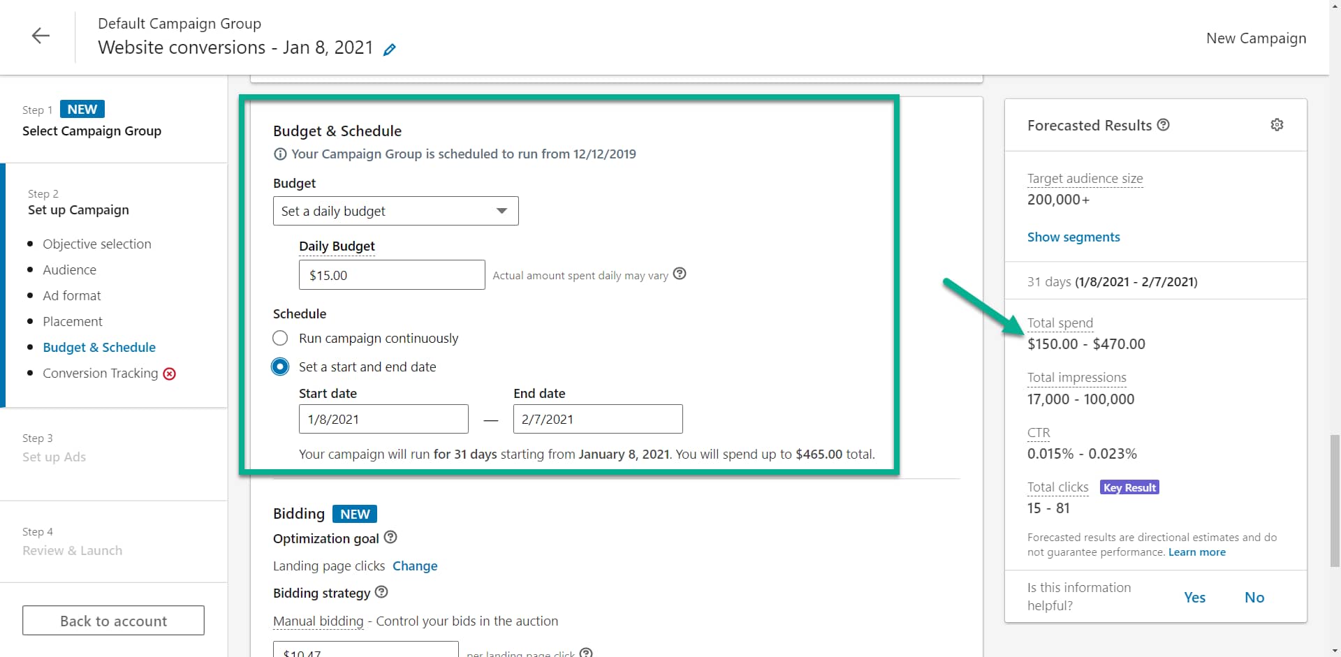 budget for LinkedIn text ads