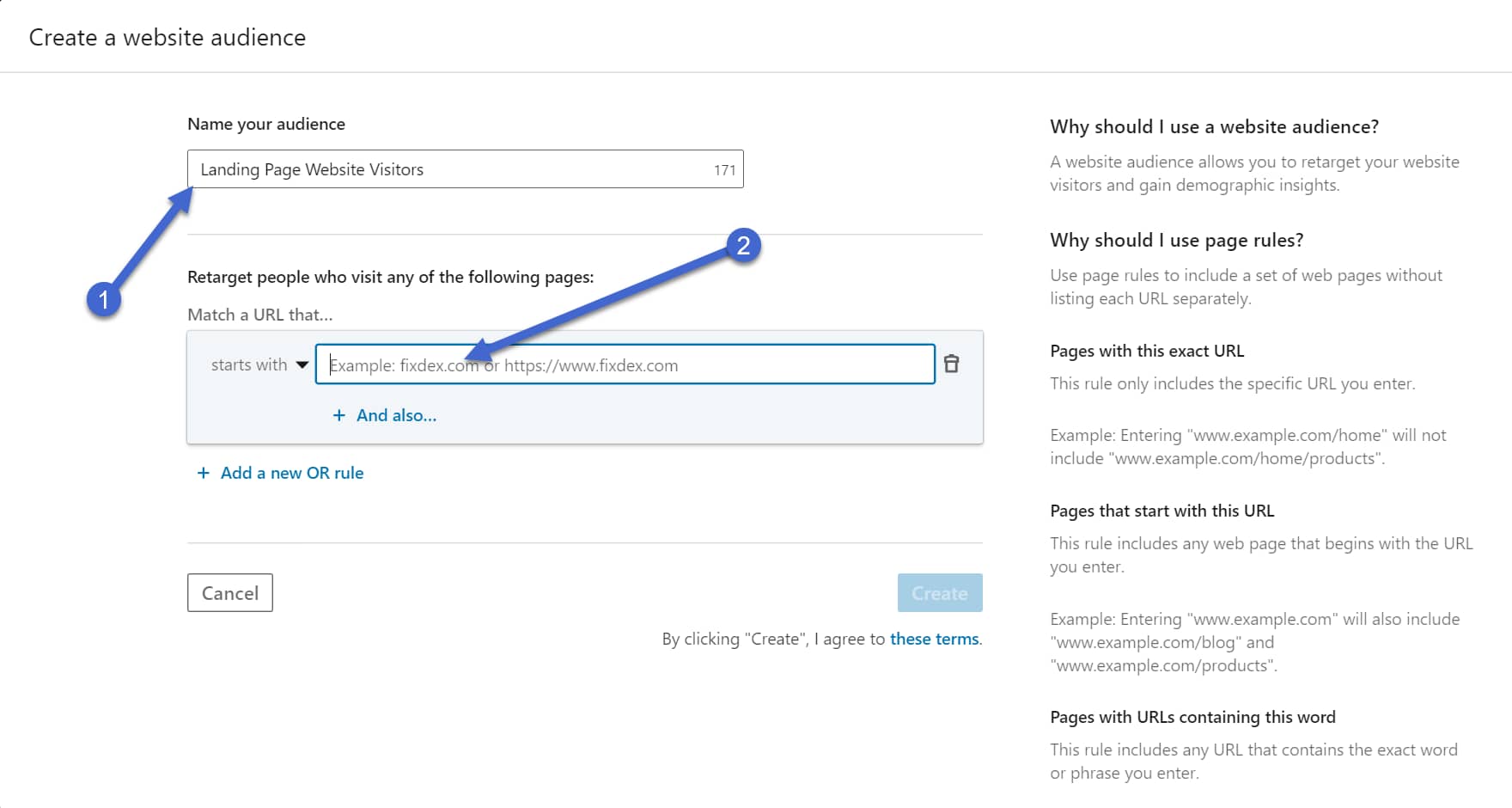 paste in url for LinkedIn retargeting