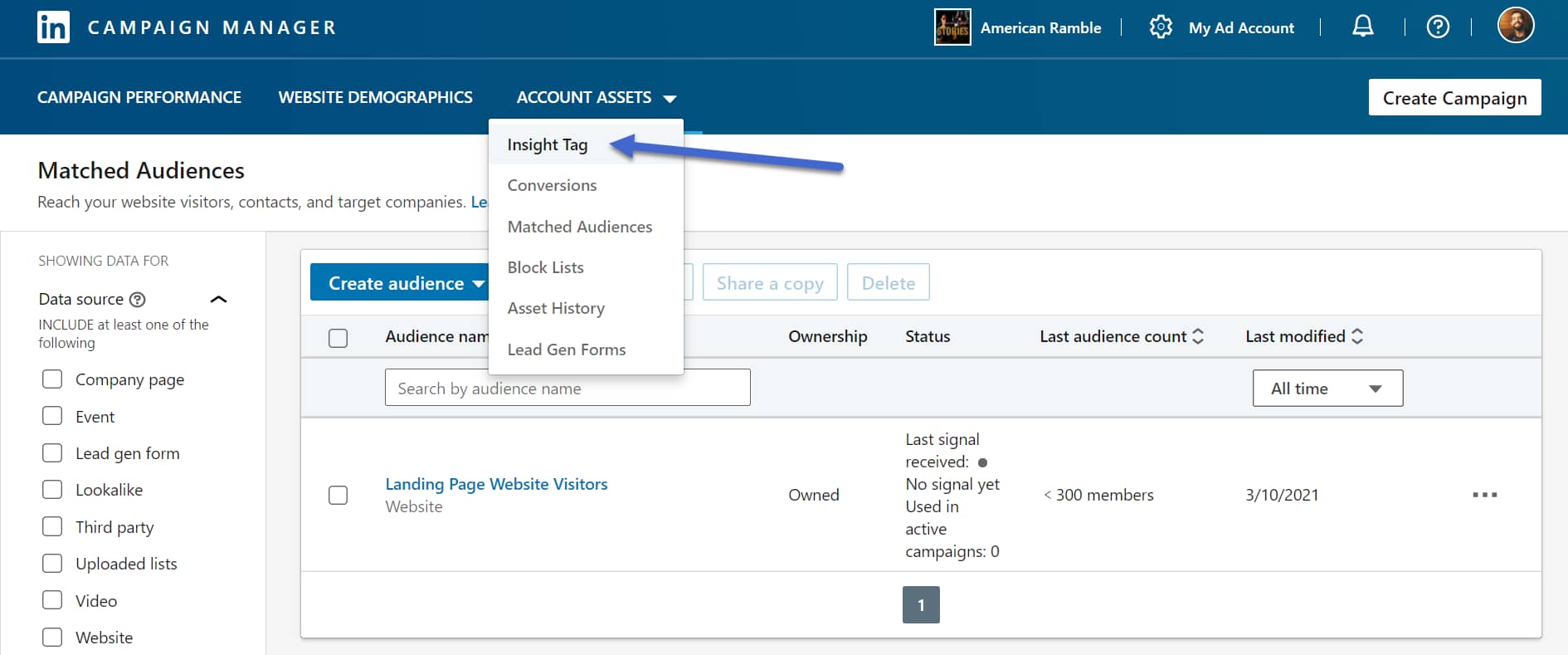 insight tag button
