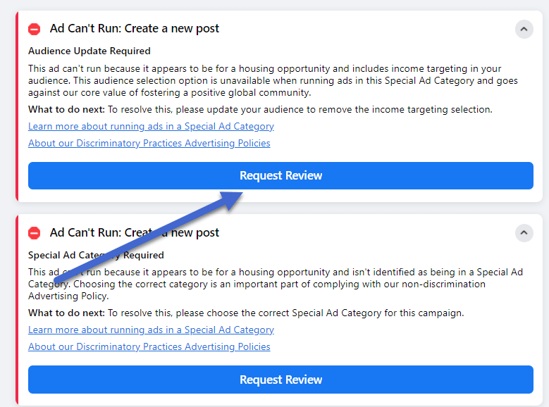 request review - Facebook Ads Rejected.