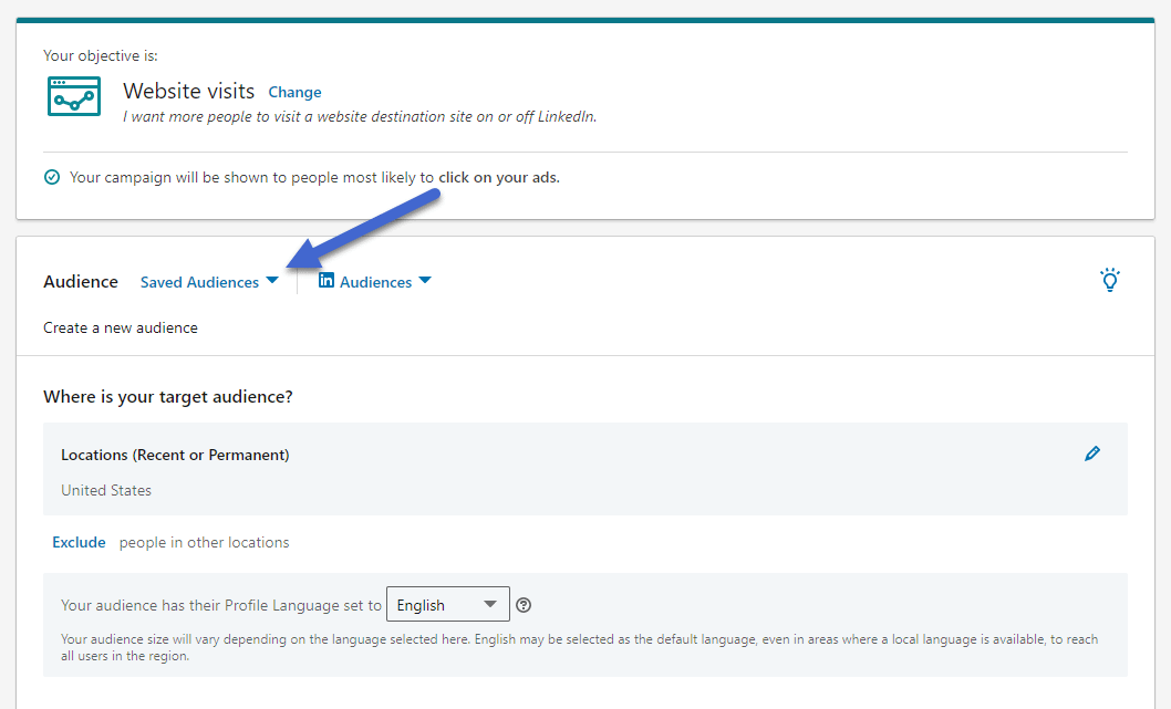saved audiences - LinkedIn retargeting